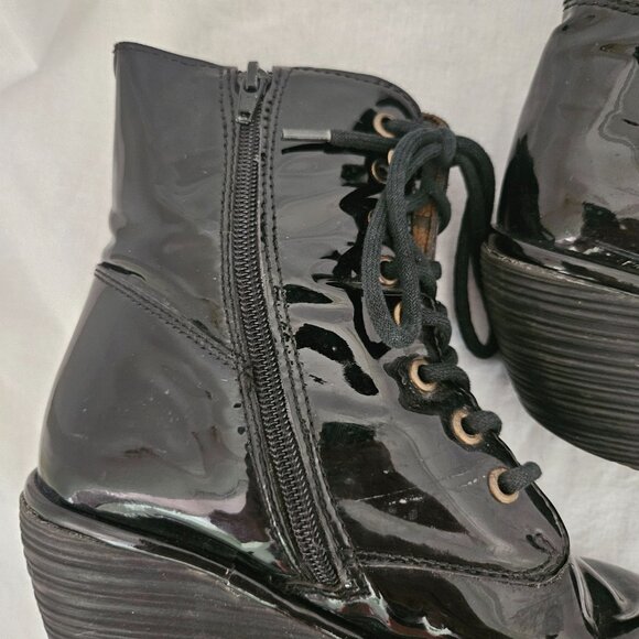 Fly London Patent Leather Lace-Up Wedge Ankle Boots - Black - 8.5 - Picture 11 of 14